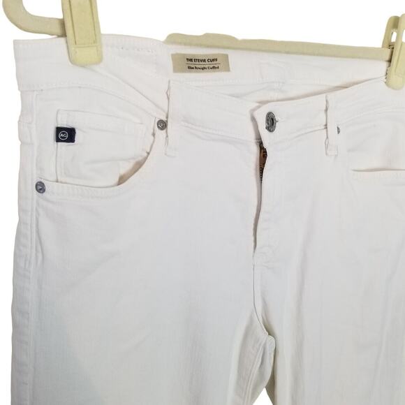 AG Adriano Goldschmied Womens 28 White Denim Stevie Slim Straight Cuffed Jeans - Picture 4 of 8